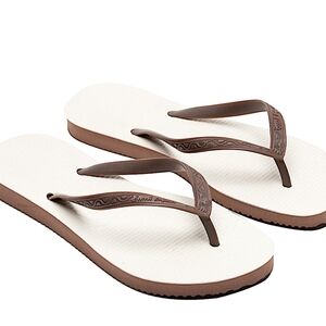 White and Brown Flip Flops